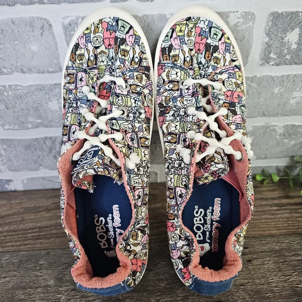 Skechers BOBS Beach Bingo Rovers Rally Women's Dog Print Sneakers Size 9 113036